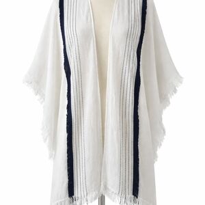Francesca's White Open-Weave Kimono with Navy Edge